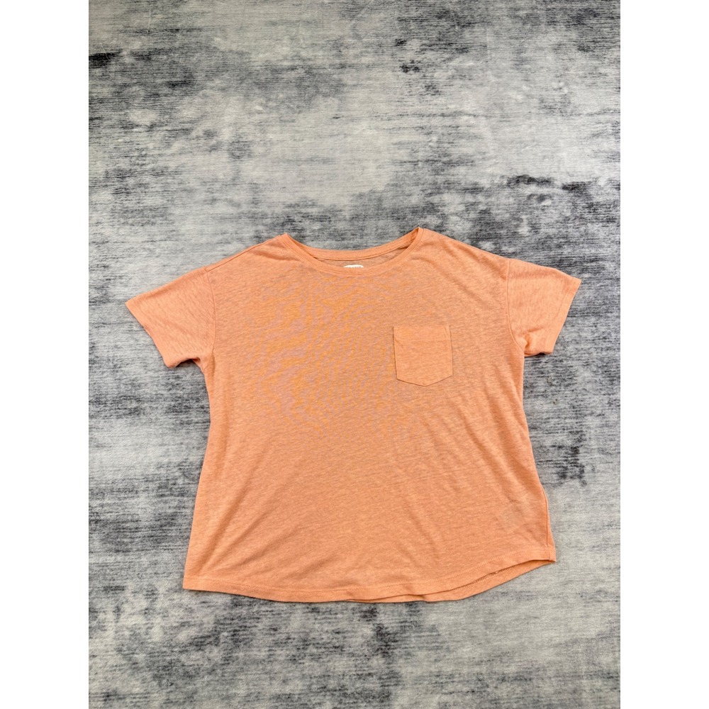 Old Navy Womens XS Peach Linen Blend Short Sleeve Pocket T-Shirt Slub Top
